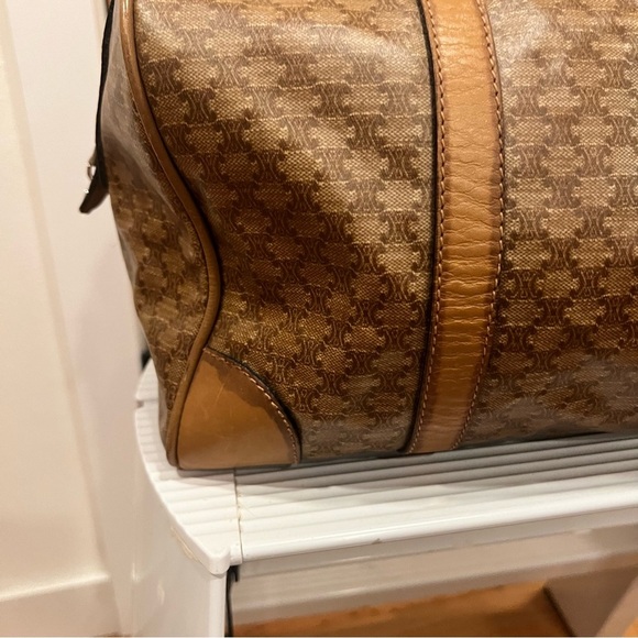 CELINE Macadam Leather & PVC Boston Bag Brown Authentic - Picture 2 of 14